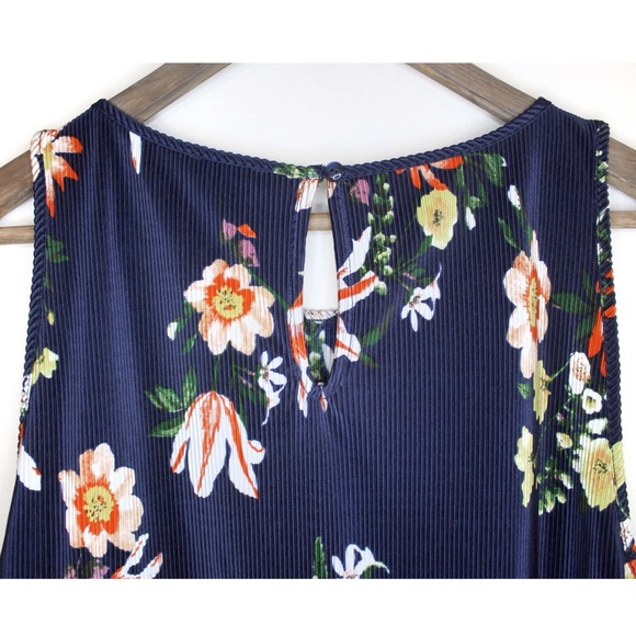 Ann Taylor Crinkle Look Scalloped Hem Floral Sleeveless Top Large - Picture 7 of 9